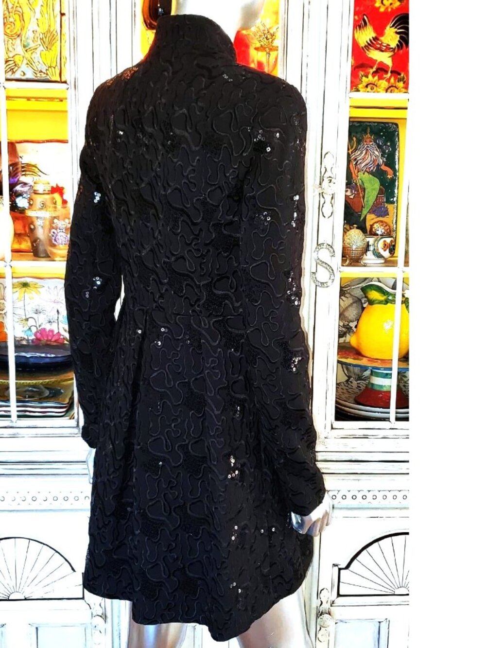 Betsey Johnson Vintage Y2K Black Embroidered Sequin Midi Coat Evening Jacket S - Picture 9 of 16
